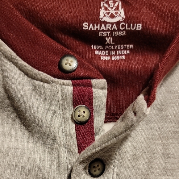 Sahara Club Burgundy and Gray Long Sleeve Fleese Henley NWOT - Picture 3 of 11